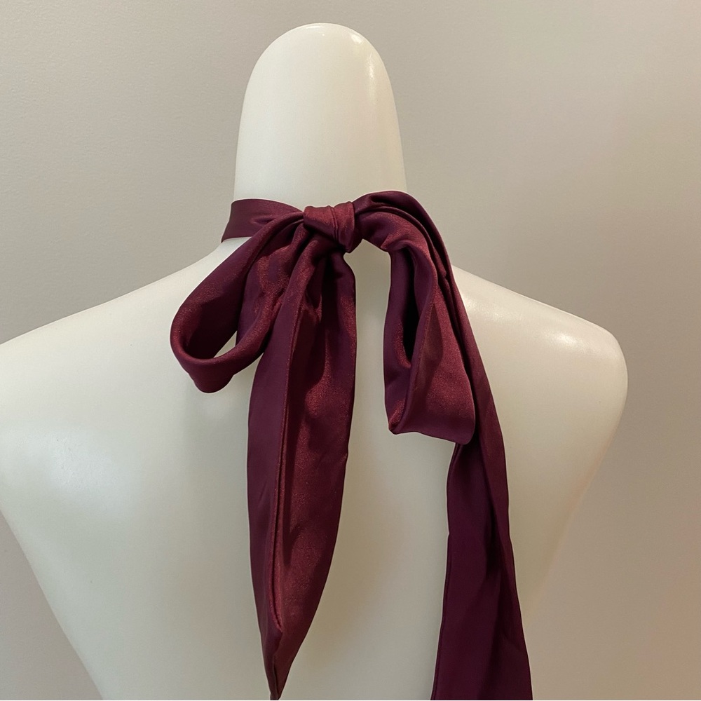 Zara NWT Elegant Halter Satin Maxi Dress in Rich burgundy size M - Picture 6 of 10